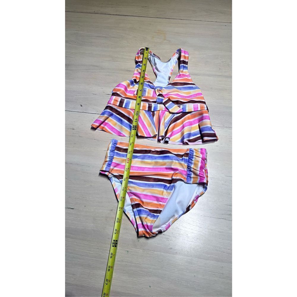 Wonder Nation Girls Striped Two-Piece Tankini Swim Set Multi-Color Size Medium - Picture 4 of 7